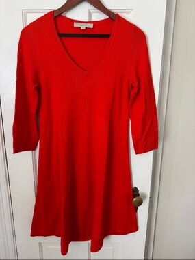 LOFT Red Orange V-Neck A-Line Sweater Dress
